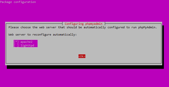 phpMyAdmin Package Configuration Select Apache2